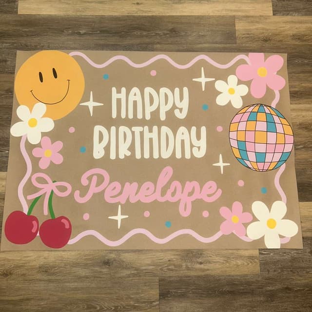 Happy Birthday Penelope banner โ example of Luisa's work